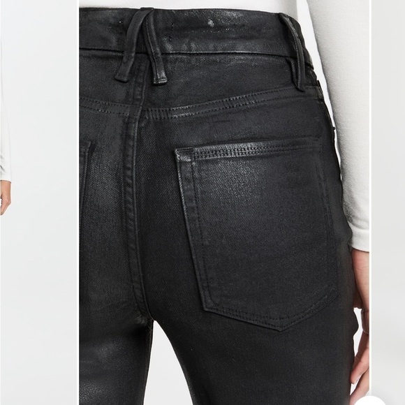 Good American- Black Coated Denim Classic Straight Leg Jeans - Picture 2 of 10